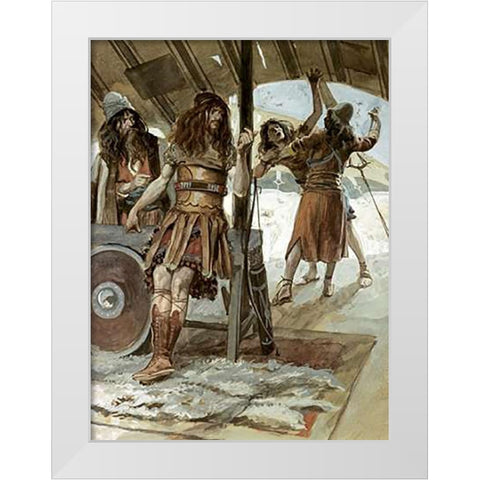 David Causes An Aamalekite To Be Slain White Modern Wood Framed Art Print by Tissot, James
