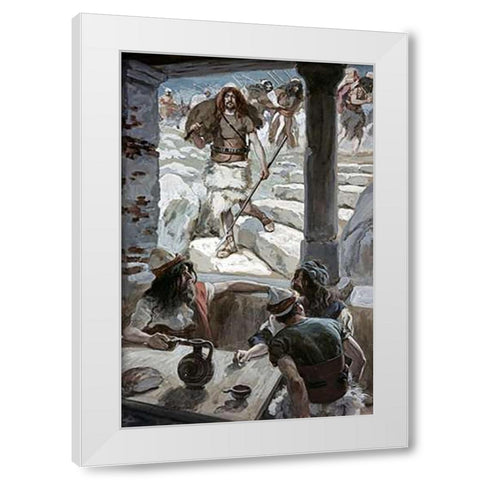 David Returns To Achish White Modern Wood Framed Art Print by Tissot, James