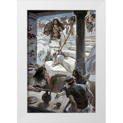 David Returns To Achish White Modern Wood Framed Art Print by Tissot, James