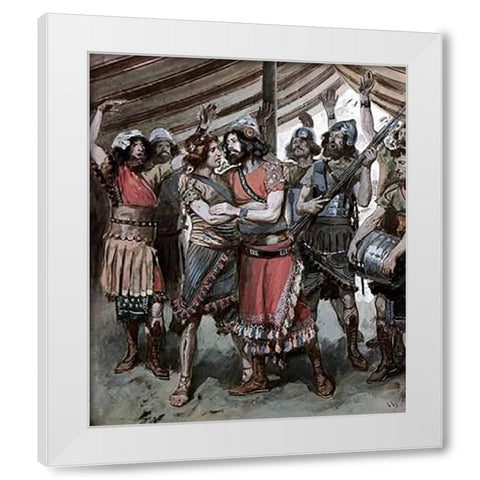 Friendship of Jonathan and David White Modern Wood Framed Art Print by Tissot, James