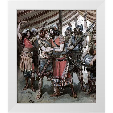 Friendship of Jonathan and David White Modern Wood Framed Art Print by Tissot, James