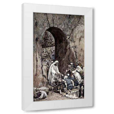 He Laid His Hands Upon the Sick White Modern Wood Framed Art Print by Tissot, James