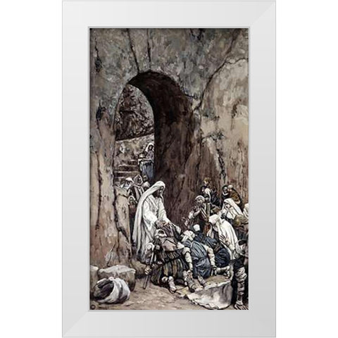 He Laid His Hands Upon the Sick White Modern Wood Framed Art Print by Tissot, James