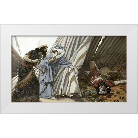Jael Shows To Barak, Sisera Lying Dead White Modern Wood Framed Art Print by Tissot, James