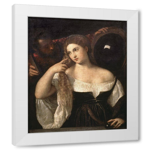 Portrait of a Woman at Her Toilette White Modern Wood Framed Art Print by Titian