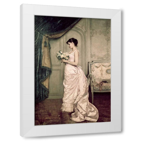 You Are My Valentine, Love Letter With Roses White Modern Wood Framed Art Print by Toulmouche, Auguste