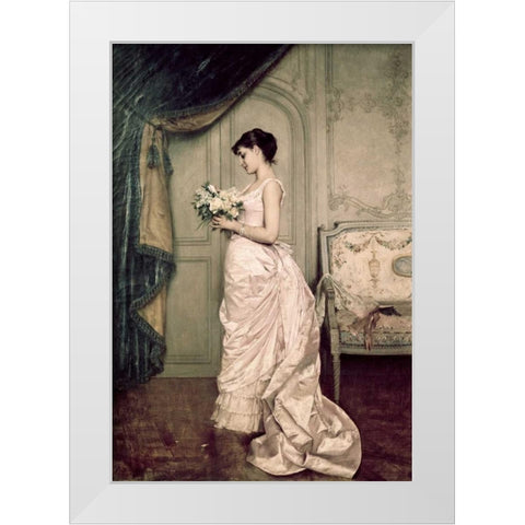 You Are My Valentine, Love Letter With Roses White Modern Wood Framed Art Print by Toulmouche, Auguste