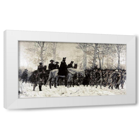 Washington Reviewing His Troops at Valley Forge, 1883 White Modern Wood Framed Art Print by Trego, William T.