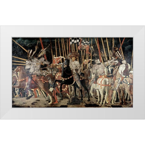 Battle of San Romano: The Counter Attack of Michelotto Da Contignola White Modern Wood Framed Art Print by Uccello, Paolo