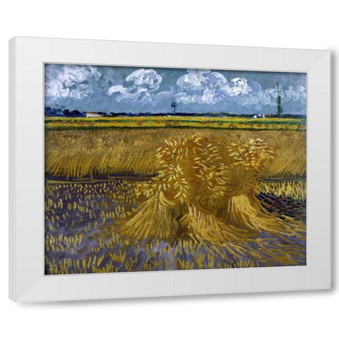 Wheat Field with Sheaves White Modern Wood Framed Art Print by Van Gogh, Vincent