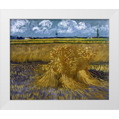 Wheat Field with Sheaves White Modern Wood Framed Art Print by Van Gogh, Vincent