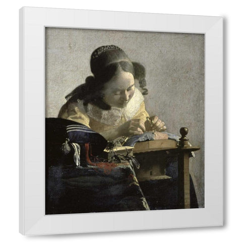 The Lacemaker White Modern Wood Framed Art Print by Vermeer, Johannes