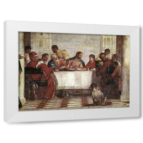 Dinner In The House of Levi - Detail White Modern Wood Framed Art Print by Veronese, Paolo