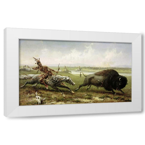 Buffalo Hunt White Modern Wood Framed Art Print by Walker, Frederick