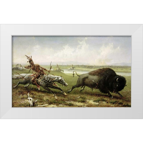 Buffalo Hunt White Modern Wood Framed Art Print by Walker, Frederick