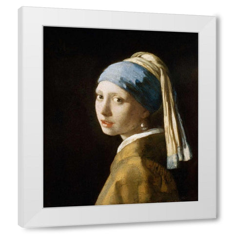 Girl with the Pearl Earring White Modern Wood Framed Art Print by Vermeer, Johannes