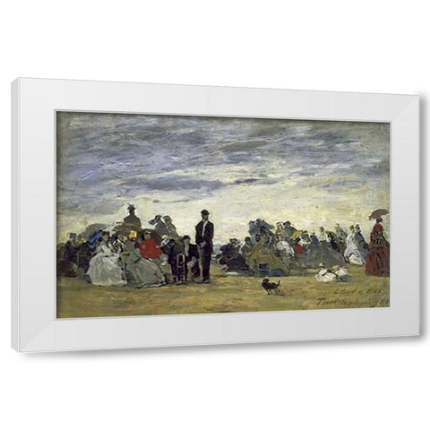 The Beach at Trouville White Modern Wood Framed Art Print by Boudin, Eugene