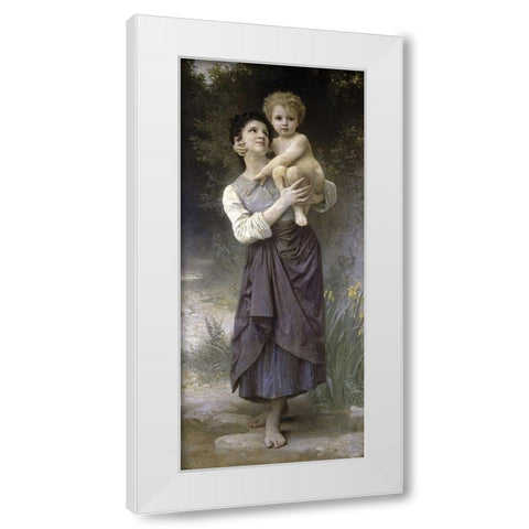 Brother and Sister White Modern Wood Framed Art Print by Bouguereau, William-Adolphe