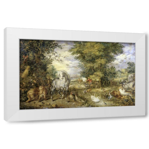 The Animals Approaching the Ark White Modern Wood Framed Art Print by Jan Brueghel the Elder