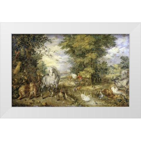 The Animals Approaching the Ark White Modern Wood Framed Art Print by Jan Brueghel the Elder