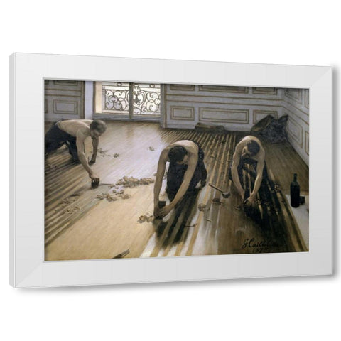 The Floor Scrapers White Modern Wood Framed Art Print by Caillebotte, Gustave