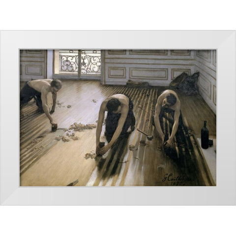 The Floor Scrapers White Modern Wood Framed Art Print by Caillebotte, Gustave