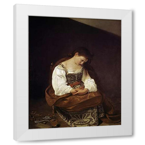 The Repentant Magdalene White Modern Wood Framed Art Print by Caravaggio