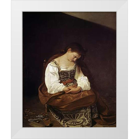 The Repentant Magdalene White Modern Wood Framed Art Print by Caravaggio