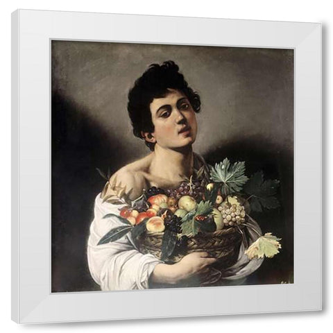 Young Boy with Basketful of Fruit White Modern Wood Framed Art Print by Caravaggio