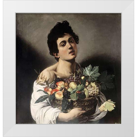 Young Boy with Basketful of Fruit White Modern Wood Framed Art Print by Caravaggio