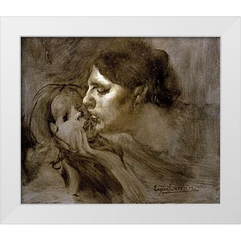 The Motherly Kiss White Modern Wood Framed Art Print by Carriere, Eugene