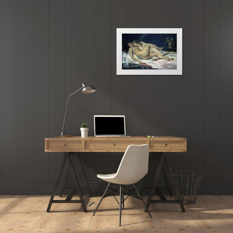 Sleep White Modern Wood Framed Art Print by Courbet, Gustave