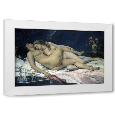 Sleep White Modern Wood Framed Art Print by Courbet, Gustave