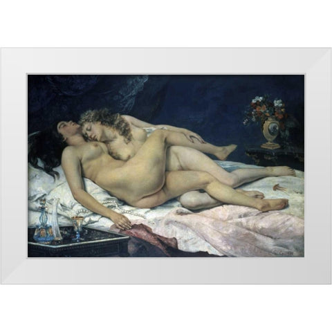 Sleep White Modern Wood Framed Art Print by Courbet, Gustave