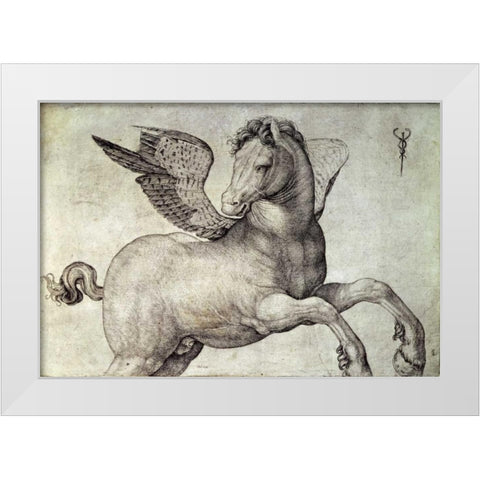 Pegasus White Modern Wood Framed Art Print by De Barbari, Jacopo
