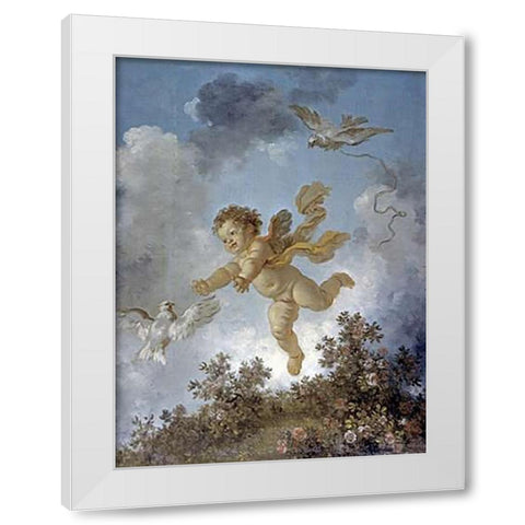 Love Reaching for a Dove White Modern Wood Framed Art Print by Fragonard, Jean Honore