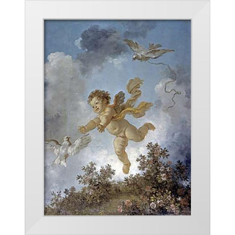 Love Reaching for a Dove White Modern Wood Framed Art Print by Fragonard, Jean Honore