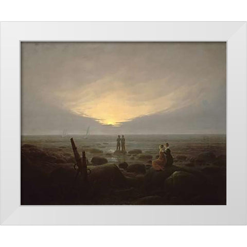 Moonrise Over the Sea White Modern Wood Framed Art Print by Friedrich, Caspar David