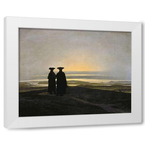 Sunset (Brothers) White Modern Wood Framed Art Print by Friedrich, Caspar David