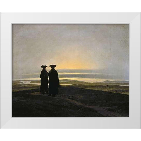 Sunset (Brothers) White Modern Wood Framed Art Print by Friedrich, Caspar David