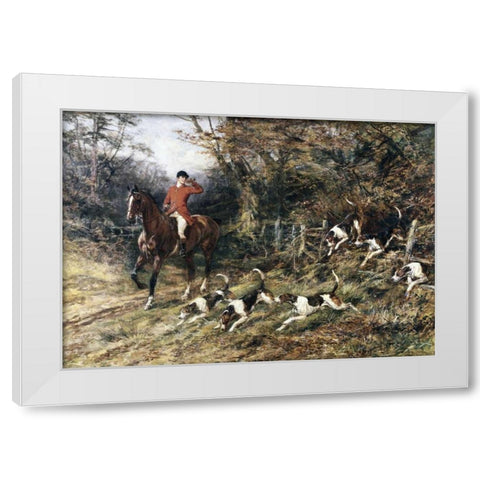 Calling Hounds Out of Cover White Modern Wood Framed Art Print by Hardy, Heywood