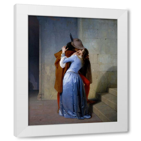 The Kiss White Modern Wood Framed Art Print by Hayez, Francesco