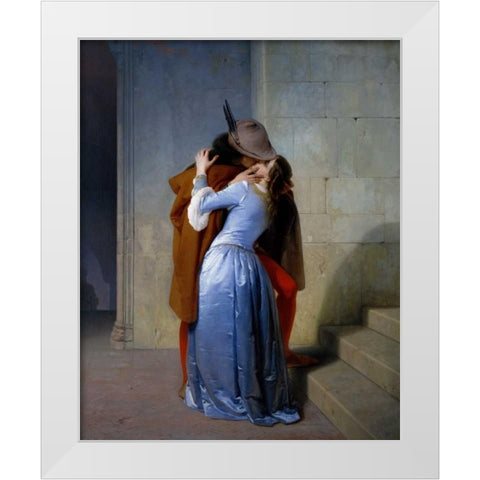 The Kiss White Modern Wood Framed Art Print by Hayez, Francesco
