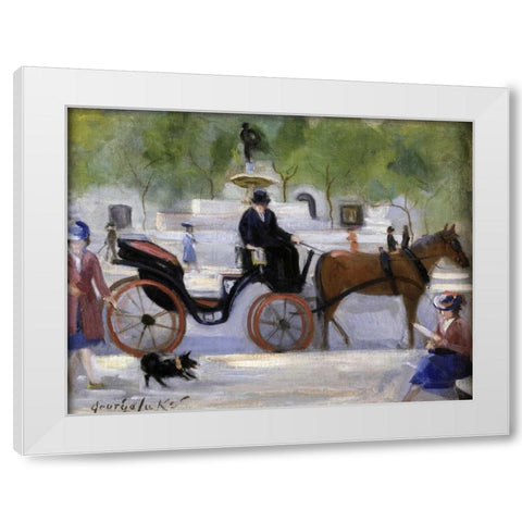 Central Park Carriage White Modern Wood Framed Art Print by Luks, George Benjamin