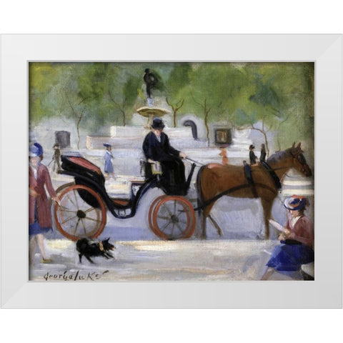 Central Park Carriage White Modern Wood Framed Art Print by Luks, George Benjamin