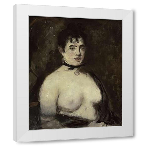 La brune aux seins nus, 1872 White Modern Wood Framed Art Print by Manet, Edouard