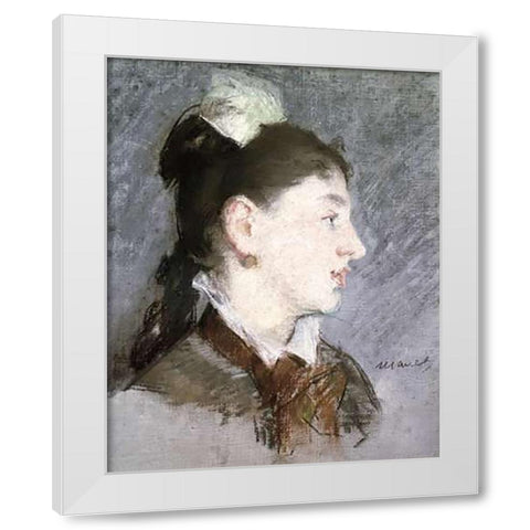 The Young Woman with a Wing Collar, Profile (La jeune fille au col casse) White Modern Wood Framed Art Print by Manet, Edouard