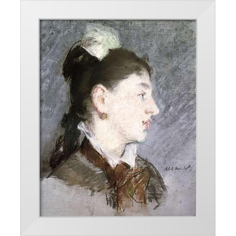 The Young Woman with a Wing Collar, Profile (La jeune fille au col casse) White Modern Wood Framed Art Print by Manet, Edouard
