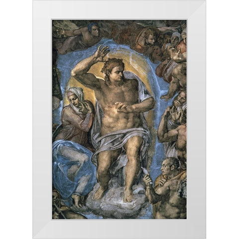 The Virgin Trying to Intercede with Christ White Modern Wood Framed Art Print by Michelangelo