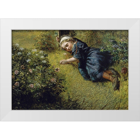Garden Slumber White Modern Wood Framed Art Print by Millais, John Everett